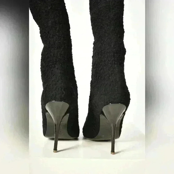 1990s HERVE  LEGER Black Wool Knit Sock Coquette Stiletto Boots 39EU (9US) Italy - Picture 4 of 8